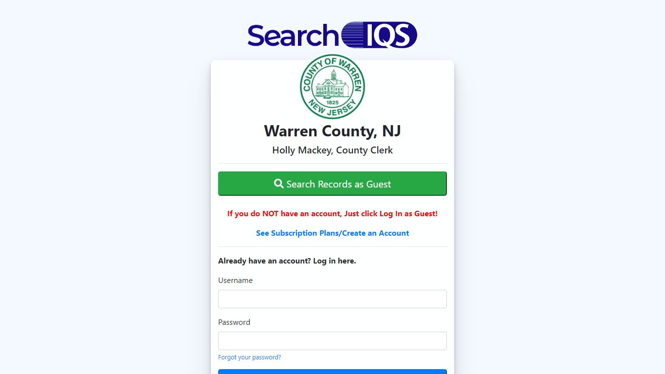 Warren County, NJ - Search Online Records - SearchIQS