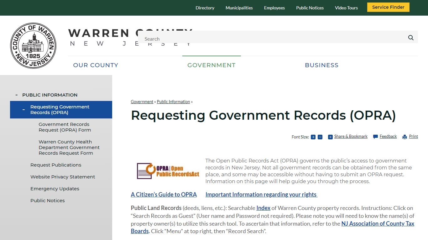 Requesting Government Records (OPRA) | Warren County, NJ